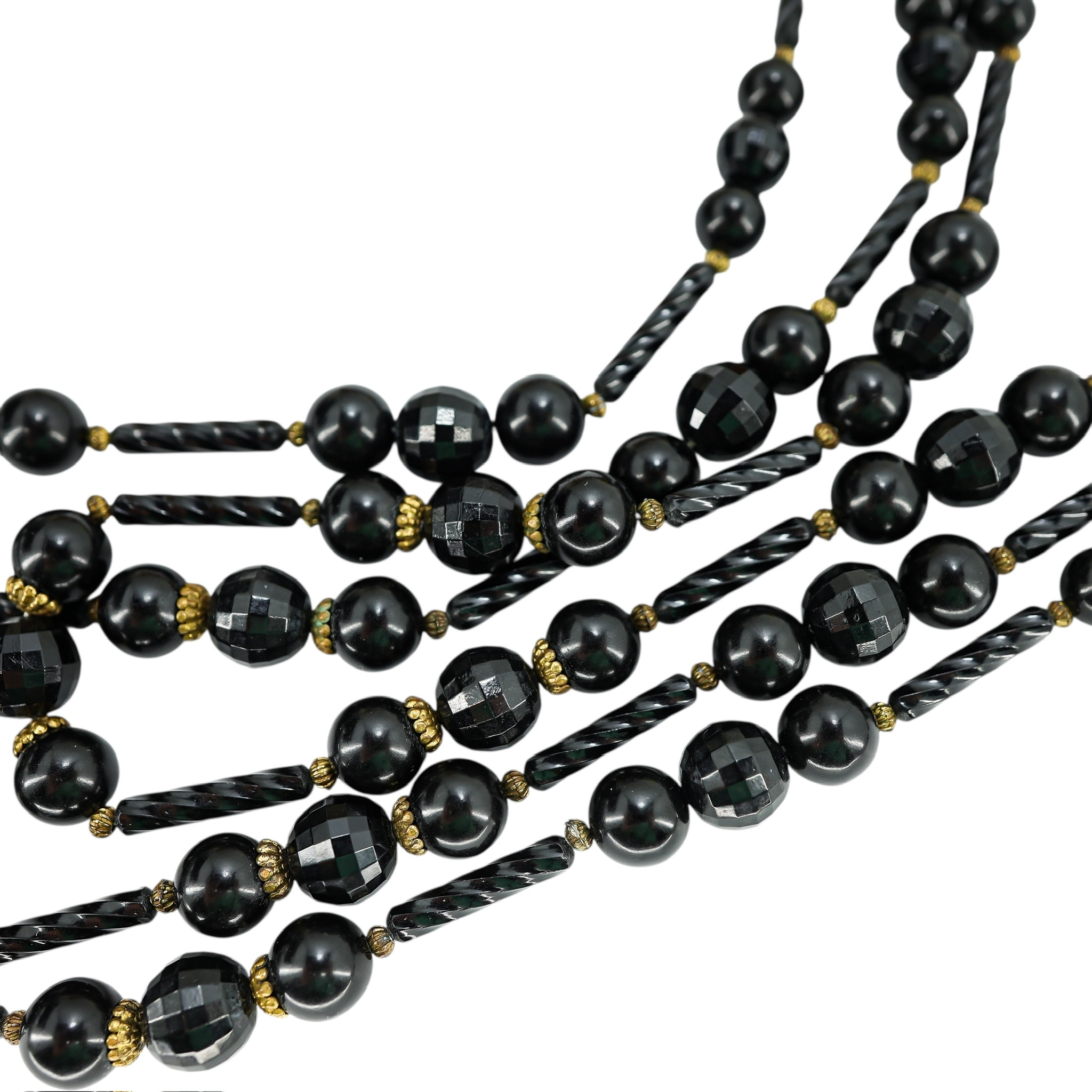 Vintage Cellulose Acetate Black Beaded Necklace - 3 Strands - Ornate - MCM image 5