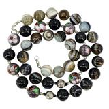 Hand-Knotted Banded Agate, Cloisonné & Sterling Silver Bead Necklace – 24” Artisan Statement – OOAK - Unique one of a kind item handmade by A World Of Things made using recycled materials 