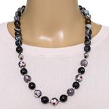 Hand-Knotted Banded Agate, Cloisonné & Sterling Silver Bead Necklace – 24” Artisan Statement – OOAK - Unique one of a kind item handmade by A World Of Things made using recycled materials 