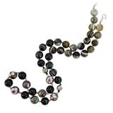 Hand-Knotted Banded Agate, Cloisonné & Sterling Silver Bead Necklace – 24” Artisan Statement – OOAK - Unique one of a kind item handmade by A World Of Things made using recycled materials 