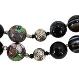 Hand-Knotted Banded Agate, Cloisonné & Sterling Silver Bead Necklace – 24” Artisan Statement – OOAK - Unique one of a kind item handmade by A World Of Things made using recycled materials 