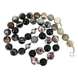 Hand-Knotted Banded Agate, Cloisonné & Sterling Silver Bead Necklace – 24” Artisan Statement – OOAK - Unique one of a kind item handmade by A World Of Things made using recycled materials 