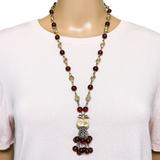 Reworked Mid Century Statement Necklace – Sculptural Floral Links & Amber Glass Tulip Tassel Pendant – Rare Vintage Item