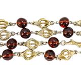 Reworked Mid Century Statement Necklace – Sculptural Floral Links & Amber Glass Tulip Tassel Pendant – Rare Vintage Item