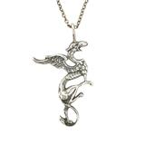 Artisan Cast Sterling Silver Large Dragon Pendant Necklace - Whimsical Gothic Style – Studio made / small batch item  - Estate find