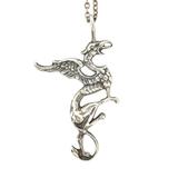 Artisan Cast Sterling Silver Large Dragon Pendant Necklace - Whimsical Gothic Style – Studio made / small batch item  - Estate find