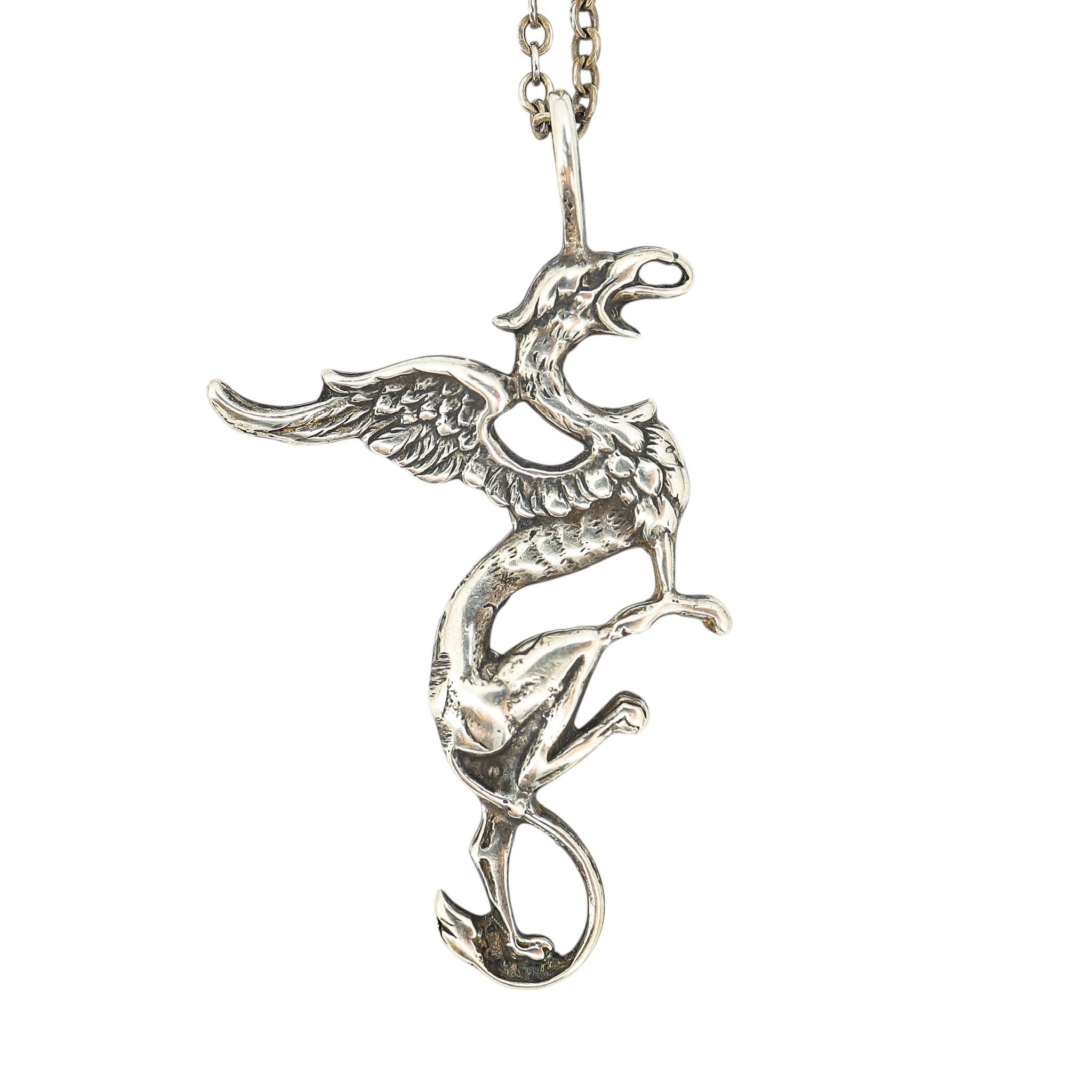 Artisan Cast Sterling Silver Large Dragon Pendant Necklace - Whimsical Gothic Style image 2