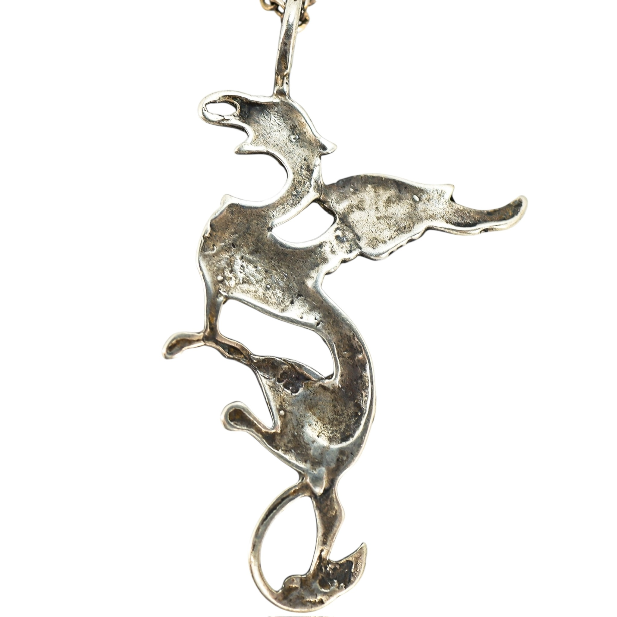 Artisan Cast Sterling Silver Large Dragon Pendant Necklace - Whimsical Gothic Style image 3