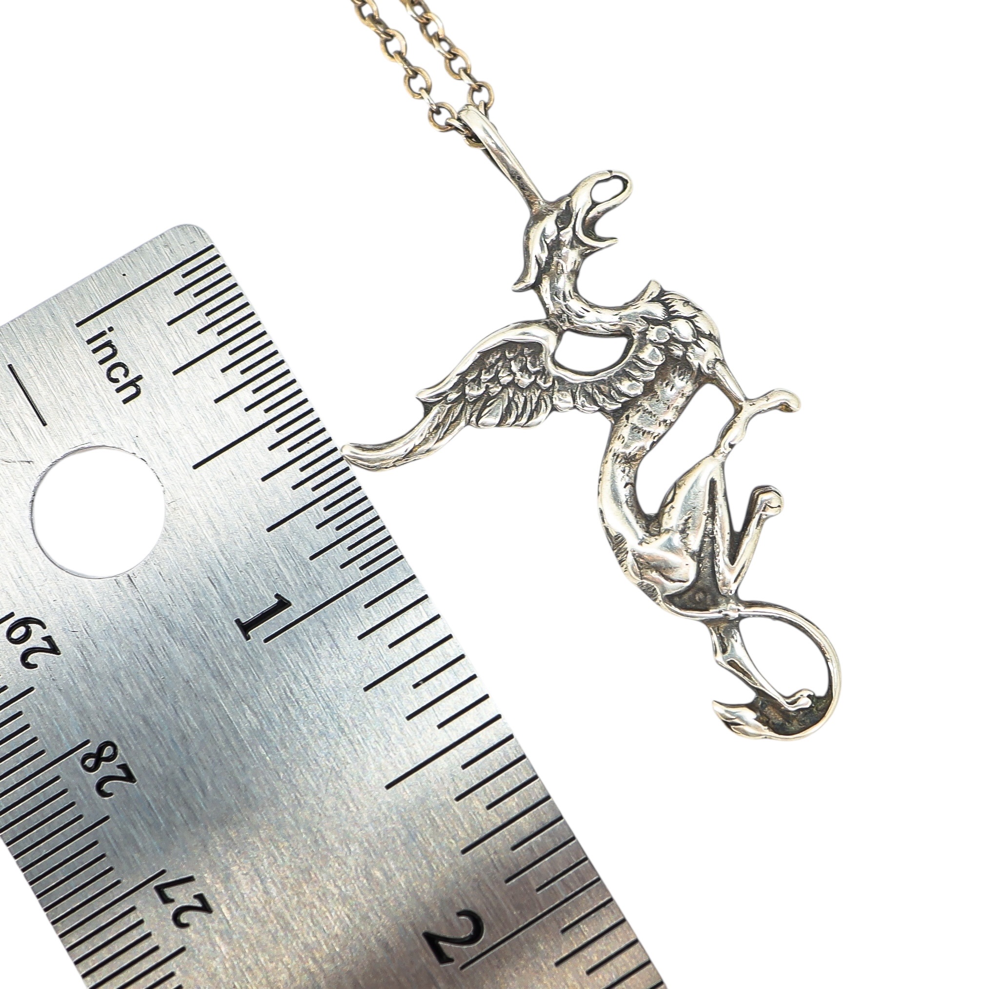 Artisan Cast Sterling Silver Large Dragon Pendant Necklace - Whimsical Gothic Style image 4