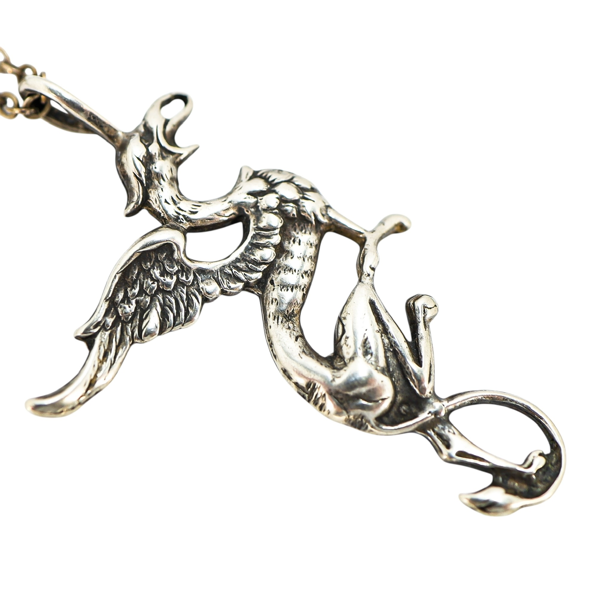 Artisan Cast Sterling Silver Large Dragon Pendant Necklace - Whimsical Gothic Style image 6