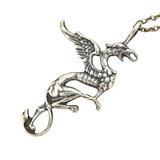 Artisan Cast Sterling Silver Large Dragon Pendant Necklace - Whimsical Gothic Style – Studio made / small batch item  - Estate find