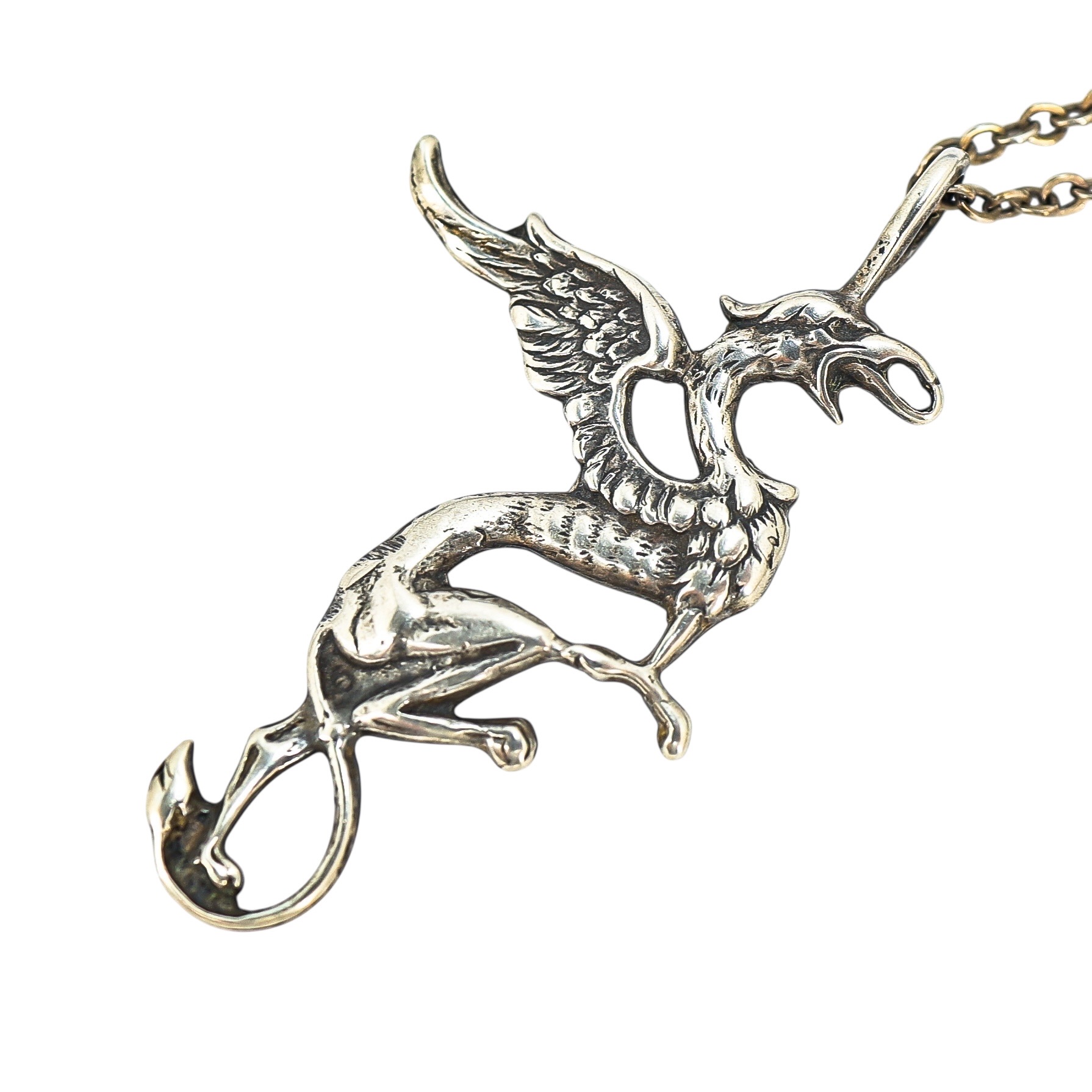 Artisan Cast Sterling Silver Large Dragon Pendant Necklace - Whimsical Gothic Style image 7