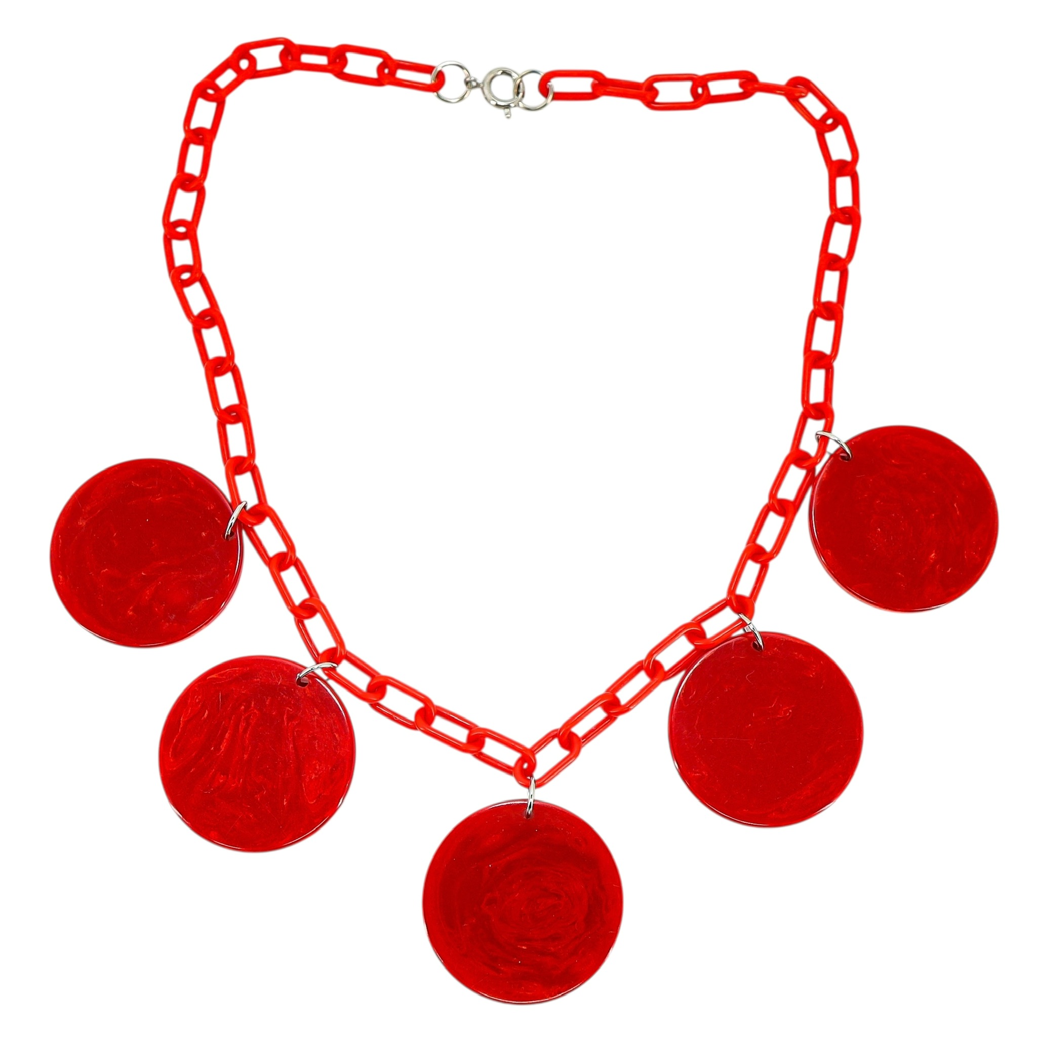 Vintage Bakelite Red Disk Necklace with Plastic Chain – Mod Geometric Statement