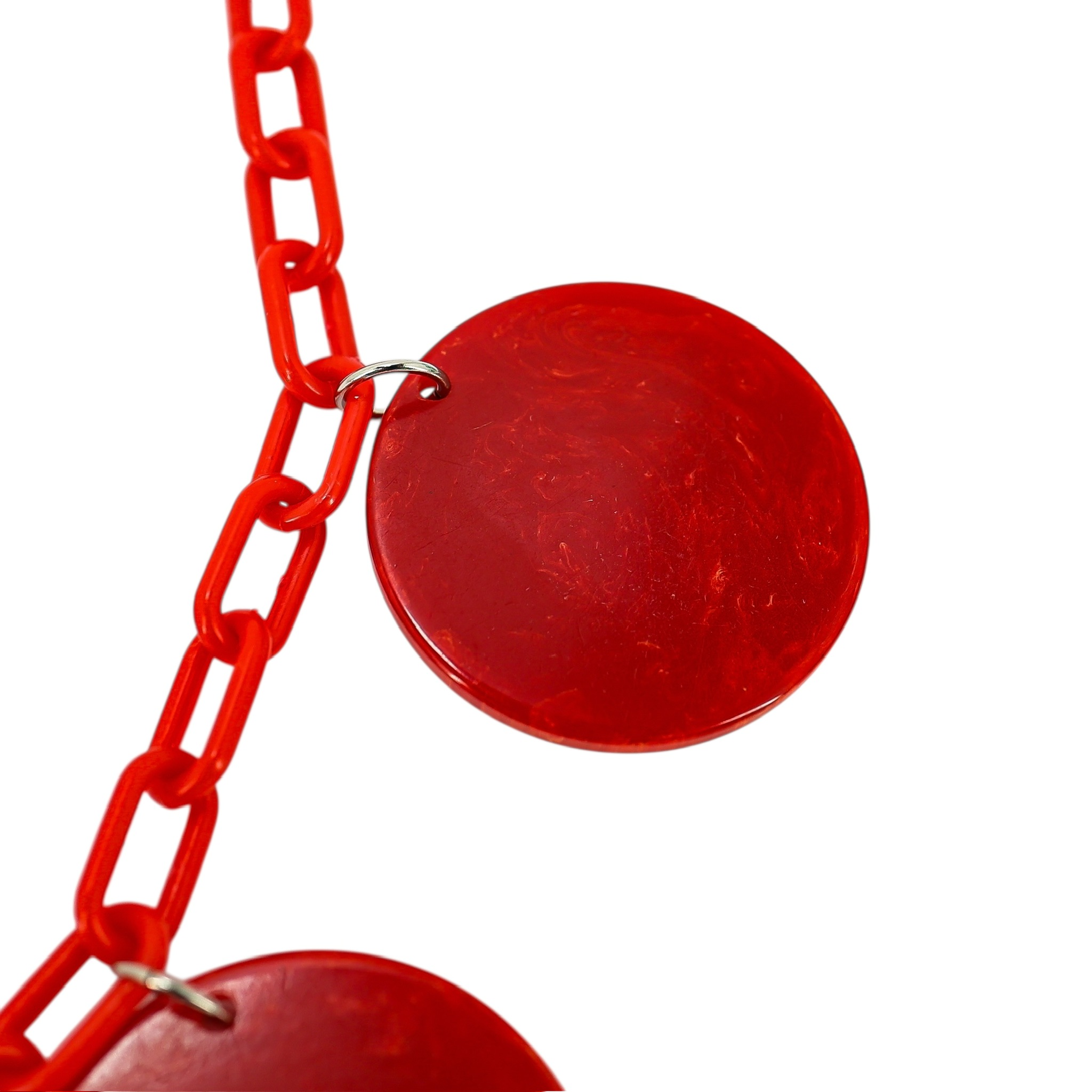 Vintage Bakelite Red Disk Necklace with Plastic Chain – Mod Geometric Statement image 4