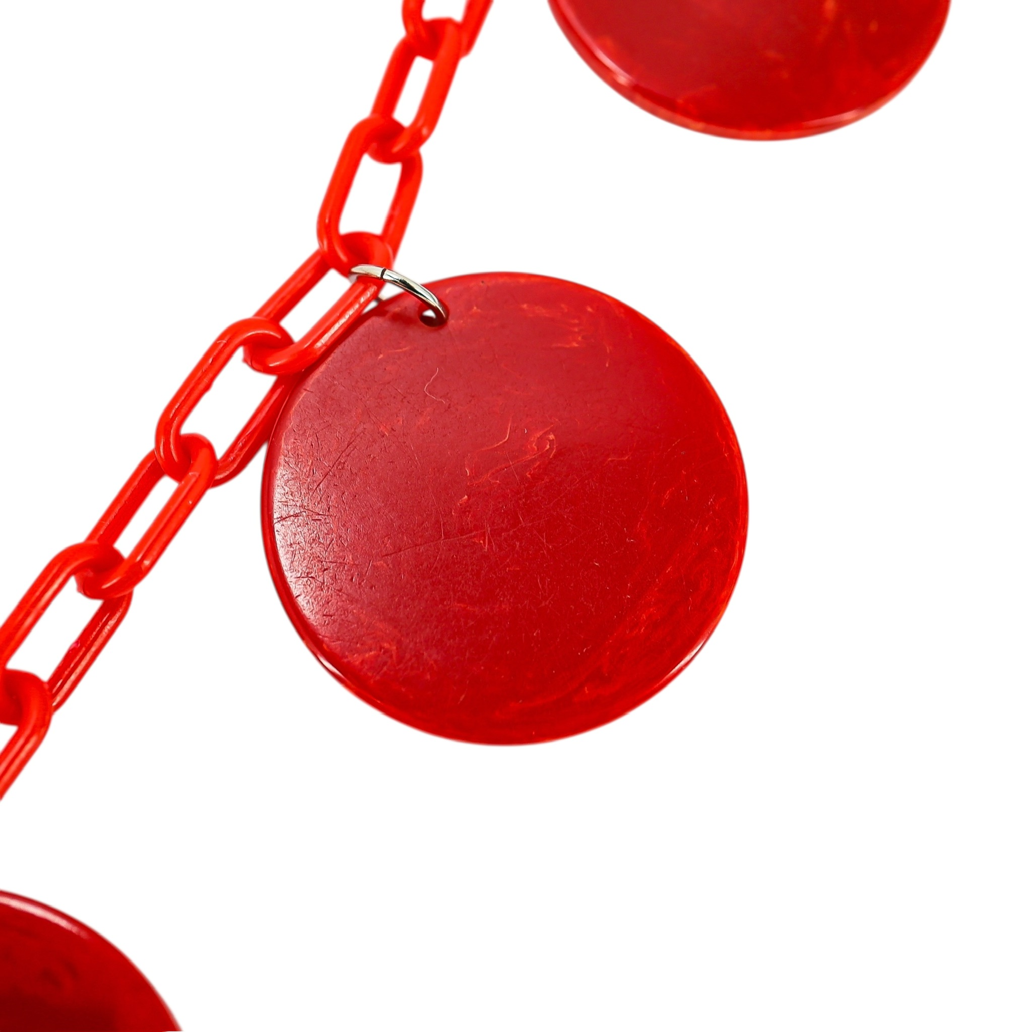Vintage Bakelite Red Disk Necklace with Plastic Chain – Mod Geometric Statement image 5