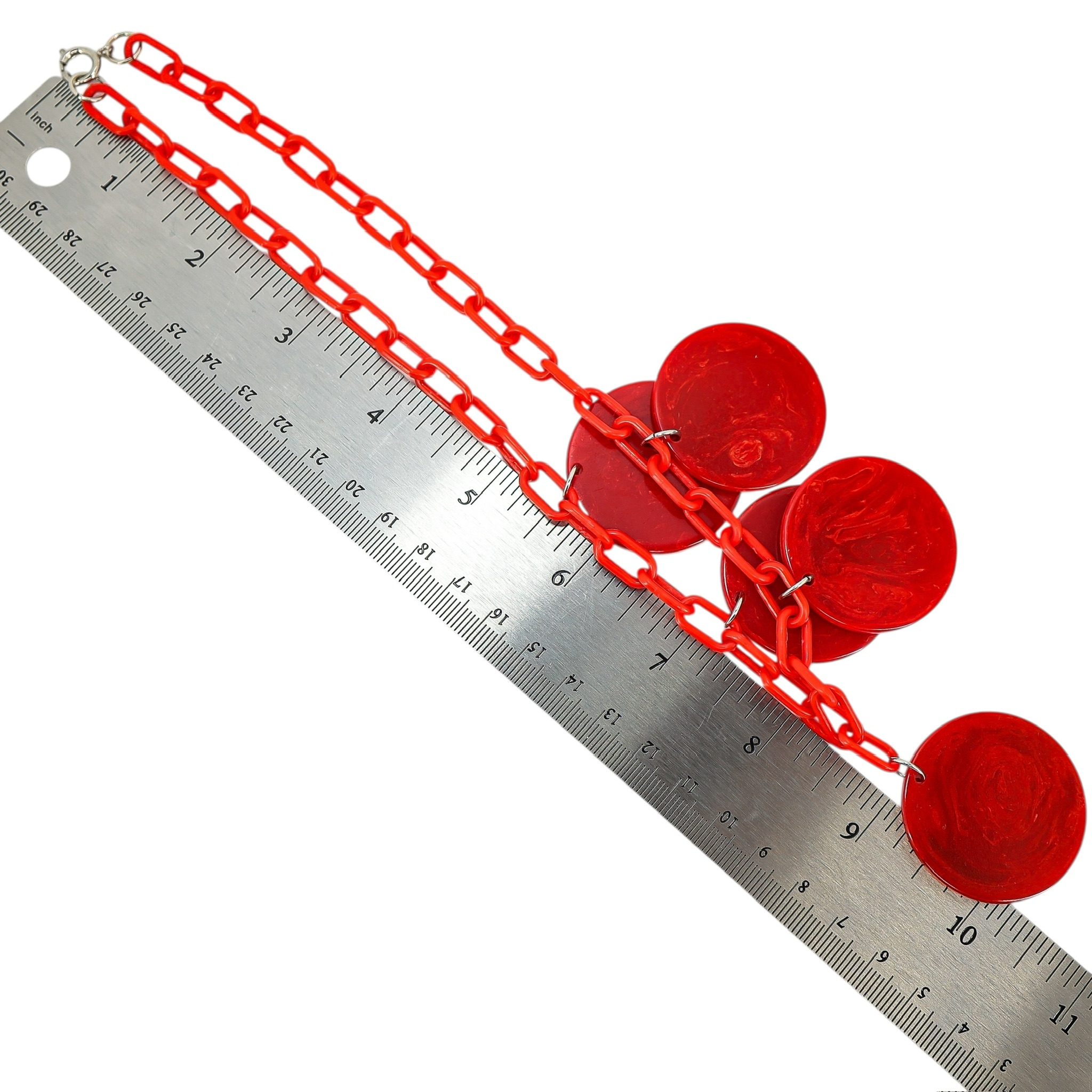 Vintage Bakelite Red Disk Necklace with Plastic Chain – Mod Geometric Statement image 7