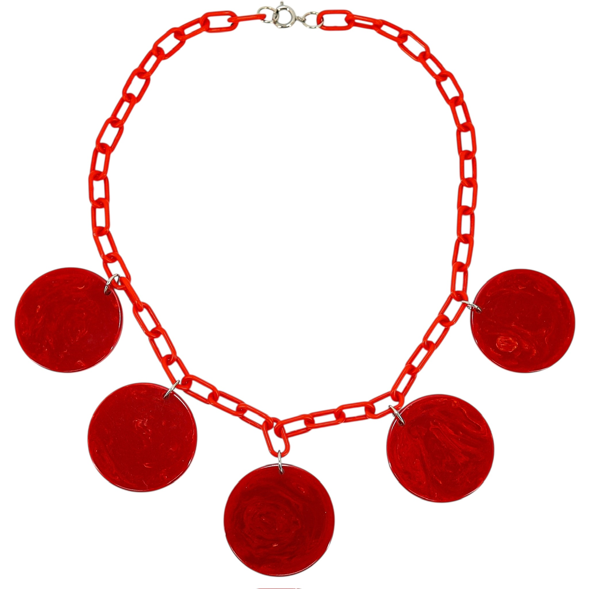 Vintage Bakelite Red Disk Necklace with Plastic Chain – Mod Geometric Statement image 9