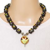 Vintage Black Lantern Cloisonné Bead Necklace with Large Orb Pendant – Rare collectible vintage item 