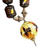 Vintage Black Lantern Cloisonné Bead Necklace with Large Orb Pendant – Rare collectible vintage item 