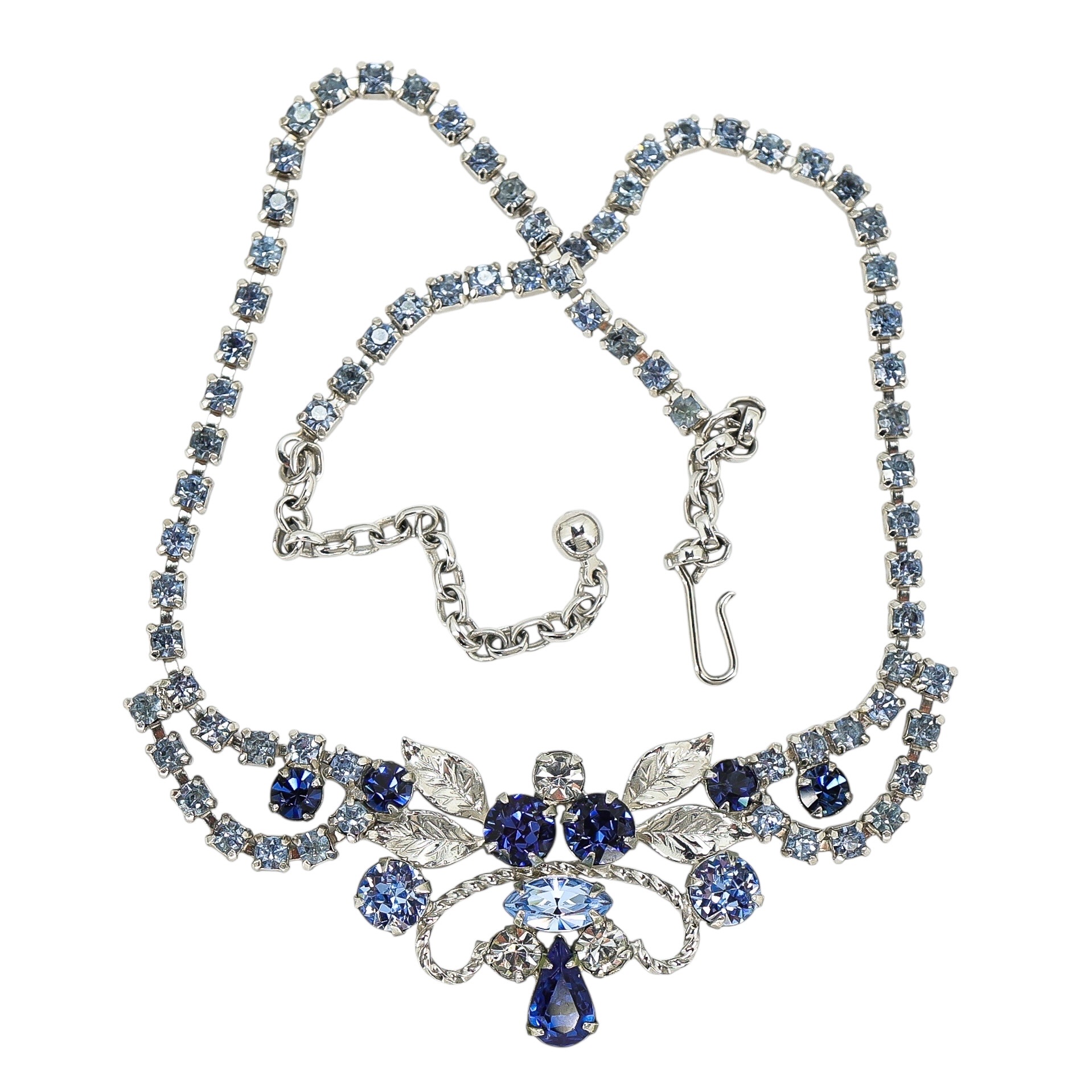 Vintage MCM Blue Rhinestone Choker In Silver Tone