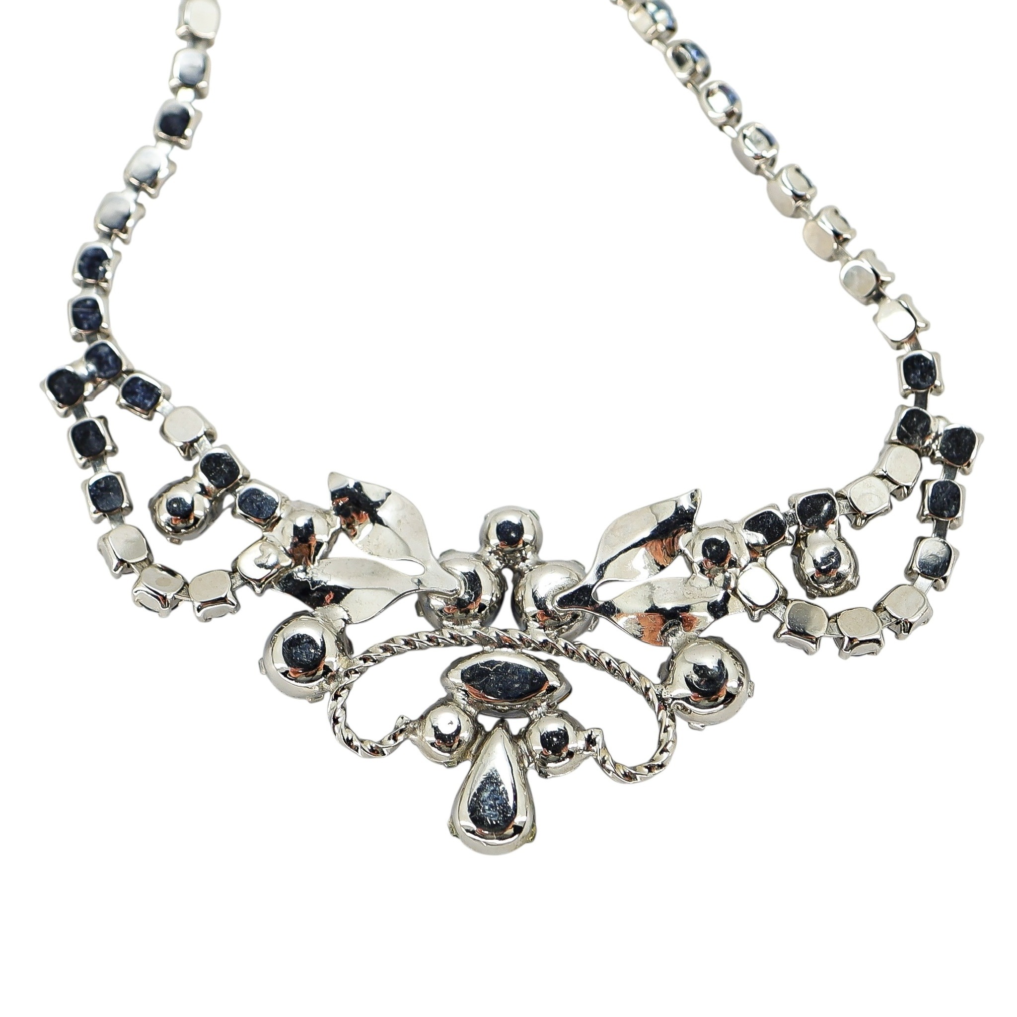 Vintage MCM Blue Rhinestone Choker In Silver Tone image 3