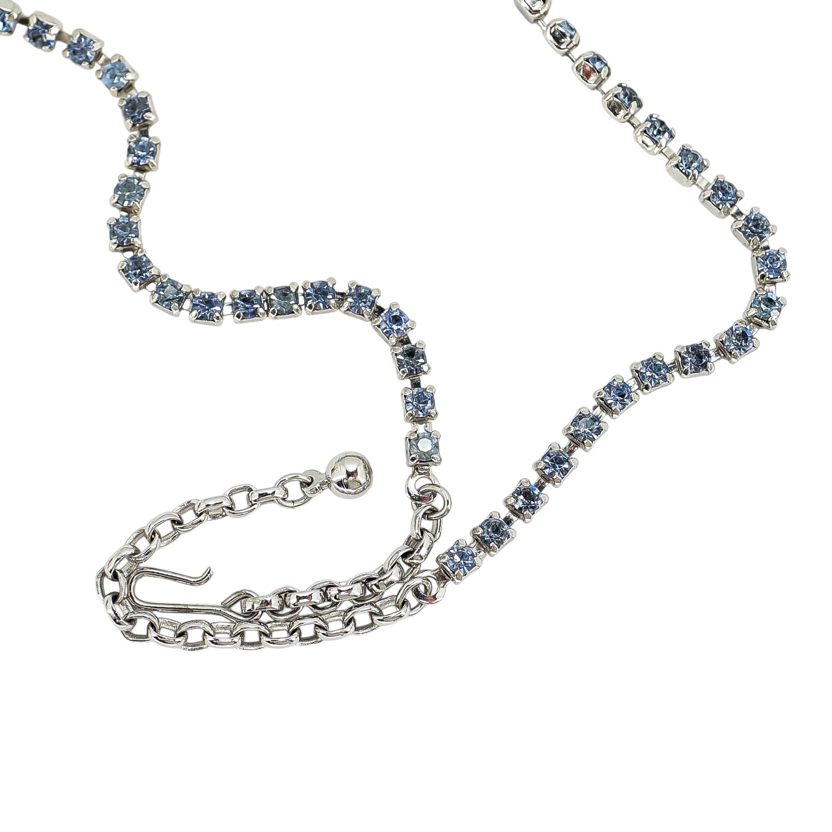 Vintage MCM Blue Rhinestone Choker In Silver Tone image 4