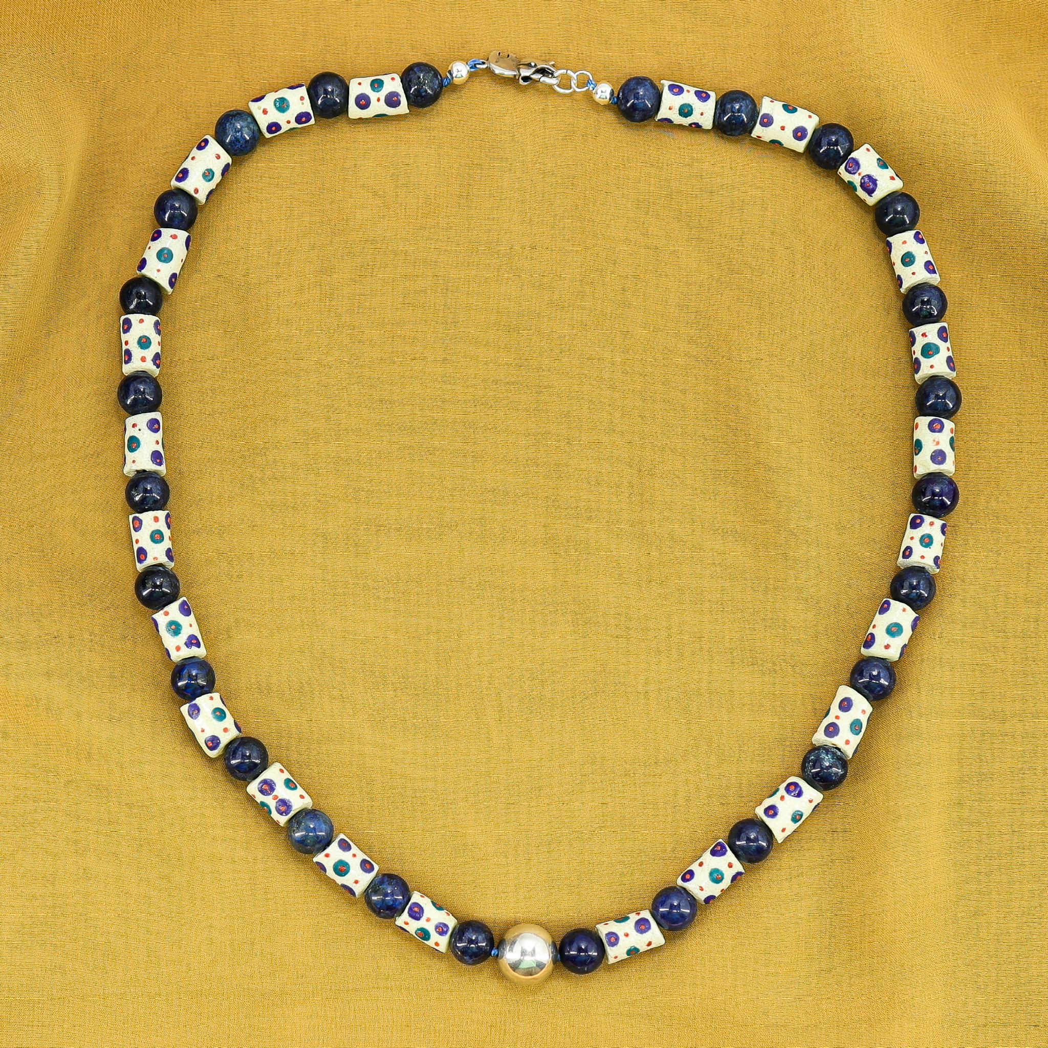 Undyed Natural Lapis Lazuli Ghana Krobo Beads & Sterling Boho Necklace image 2