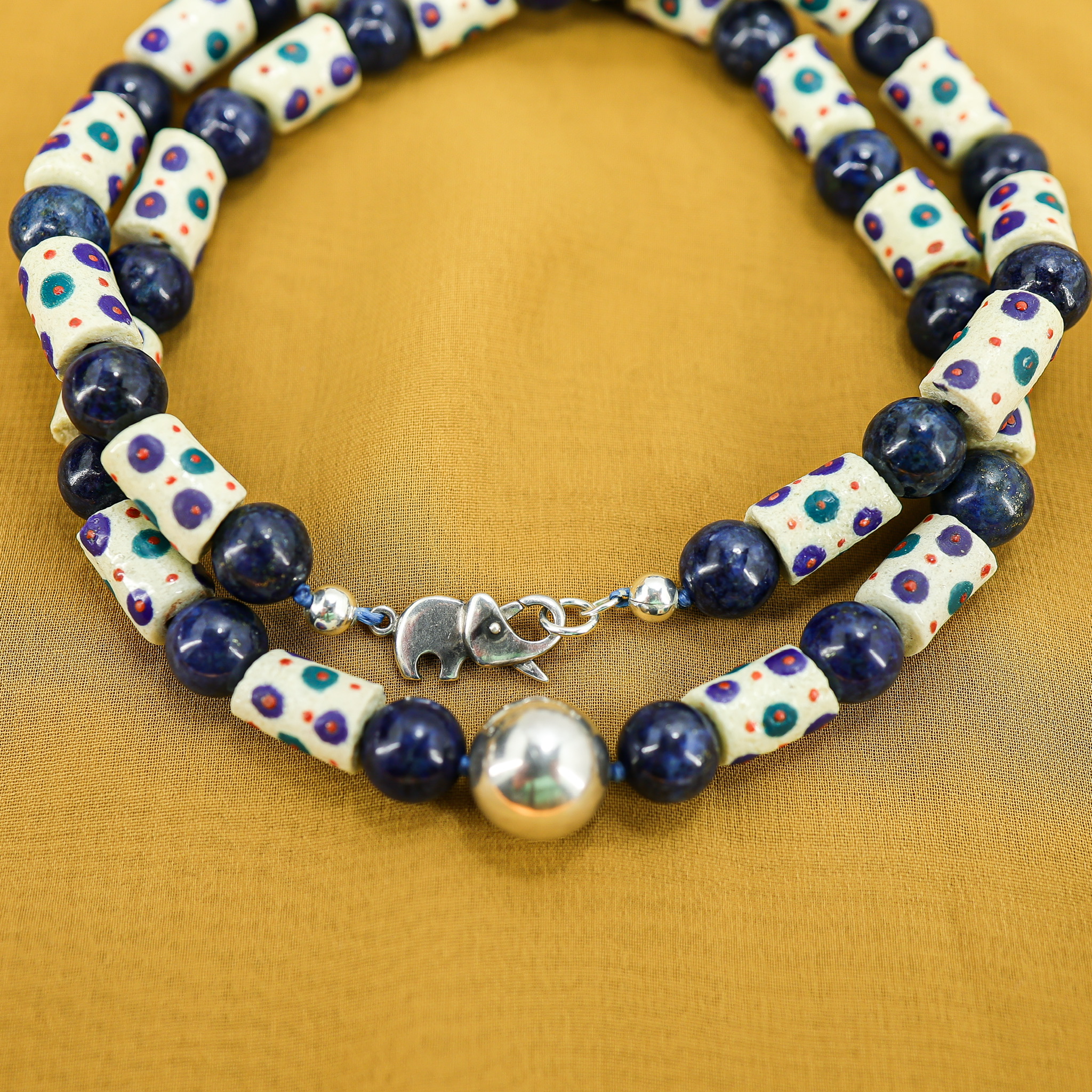 Undyed Natural Lapis Lazuli Ghana Krobo Beads & Sterling Boho Necklace image 3