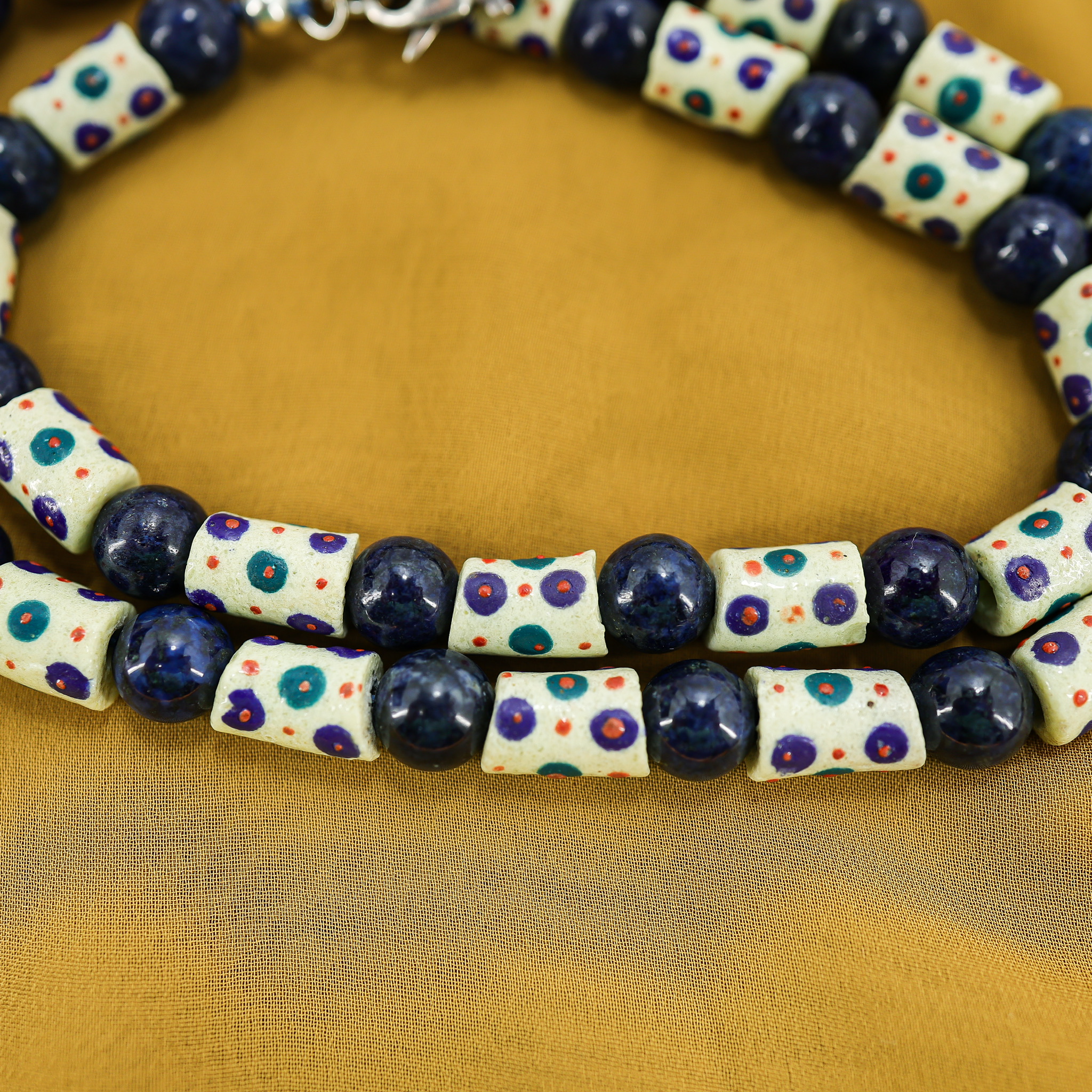 Undyed Natural Lapis Lazuli Ghana Krobo Beads & Sterling Boho Necklace image 4