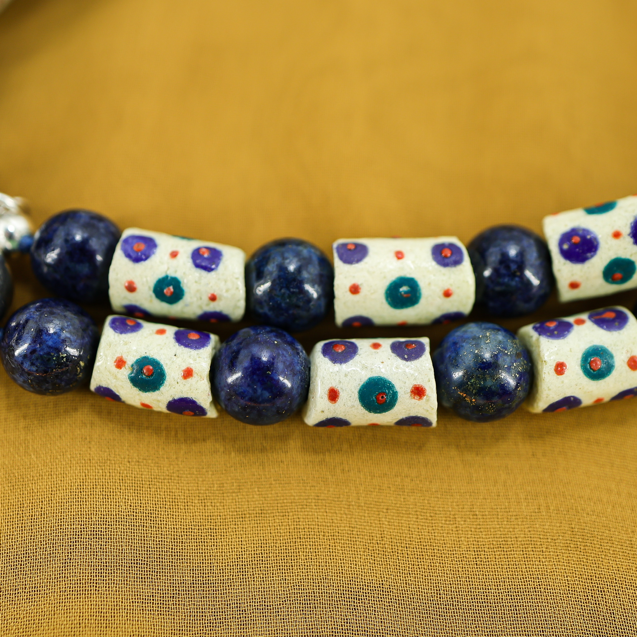 Undyed Natural Lapis Lazuli Ghana Krobo Beads & Sterling Boho Necklace image 7