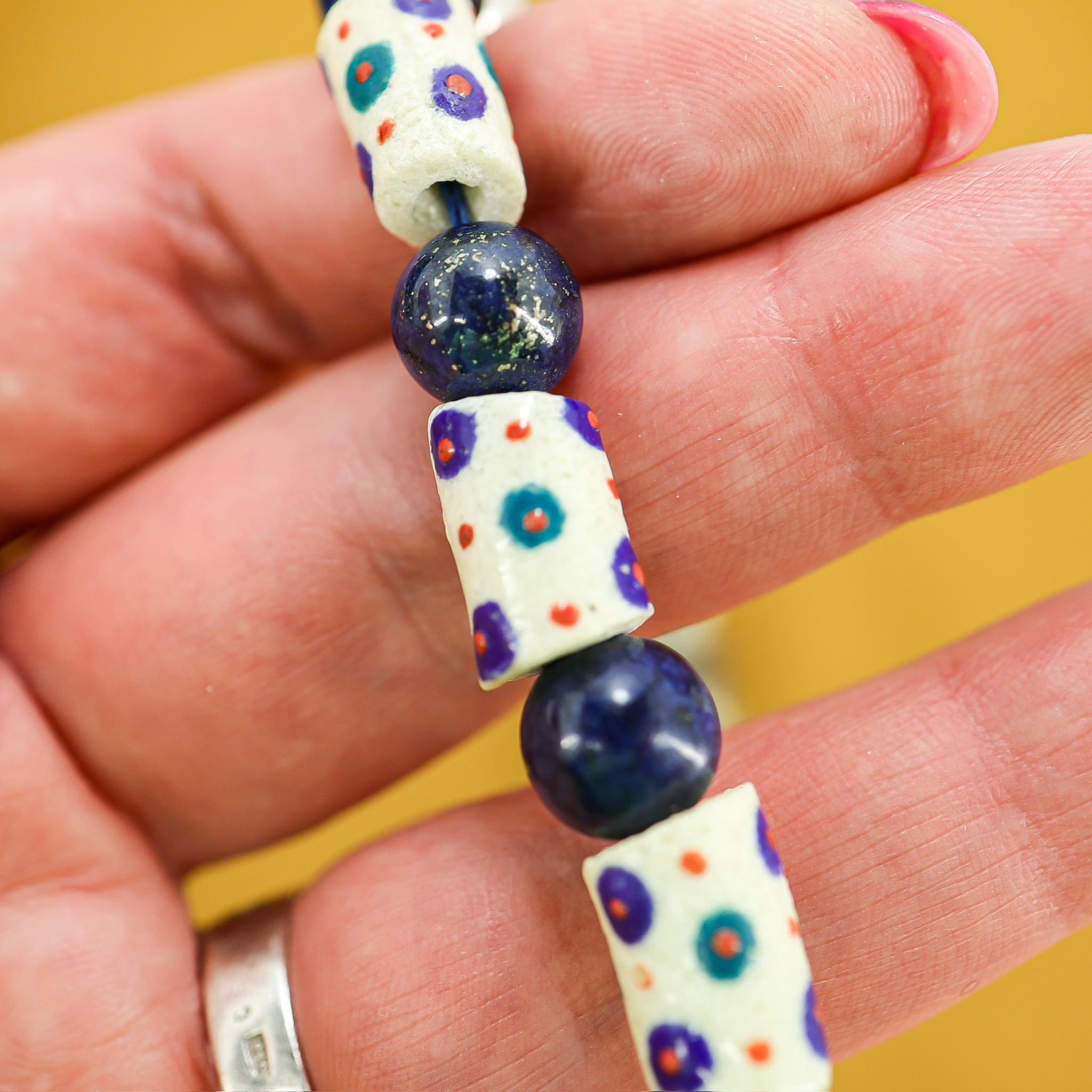 Undyed Natural Lapis Lazuli Ghana Krobo Beads & Sterling Boho Necklace image 9