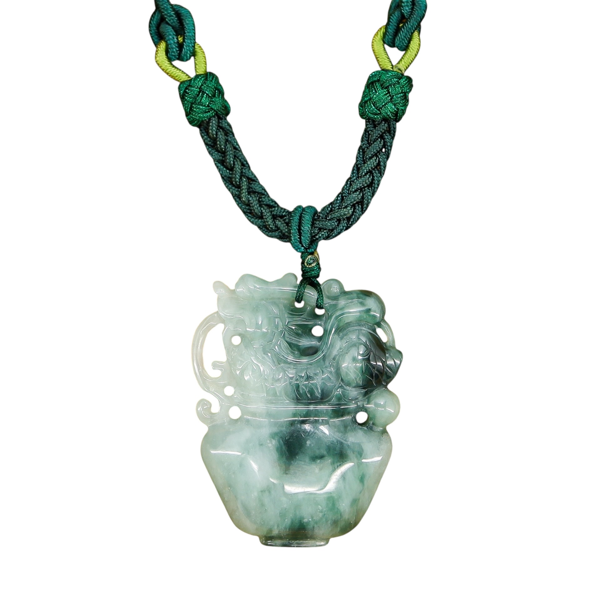 Natural Jade Jadeite Carved Dragon Vessel Pendant Necklace