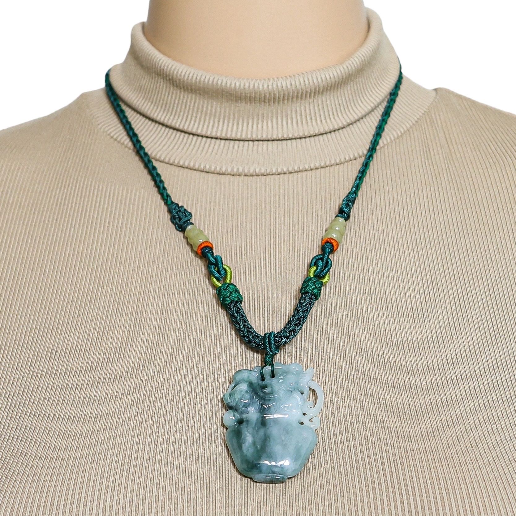 Natural Jade Jadeite Carved Dragon Vessel Pendant Necklace image 2