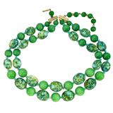 Signed Castlecliff Green Galalith Bead Necklace 2-Strand – Collectible vintage designer item