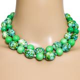 Signed Castlecliff Green Galalith Bead Necklace 2-Strand – Collectible vintage designer item