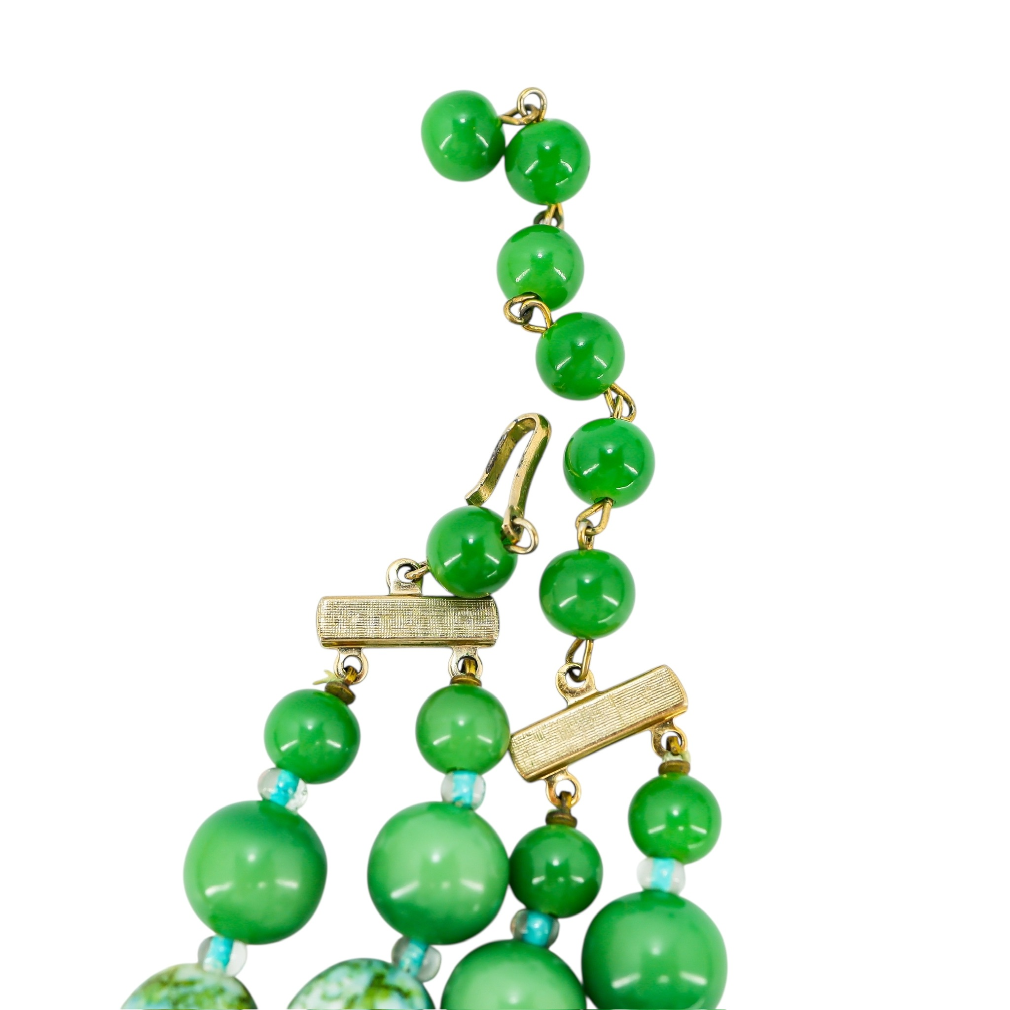Signed Castlecliff Green Galalith Bead Necklace 2-Strand image 4