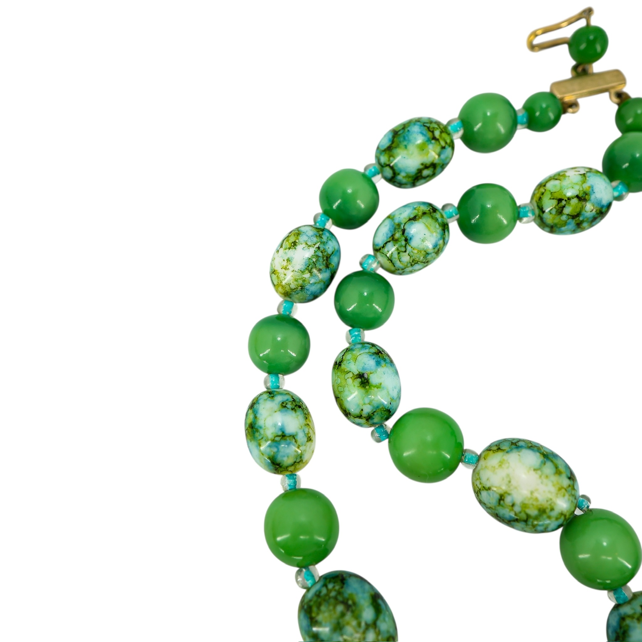 Signed Castlecliff Green Galalith Bead Necklace 2-Strand image 5