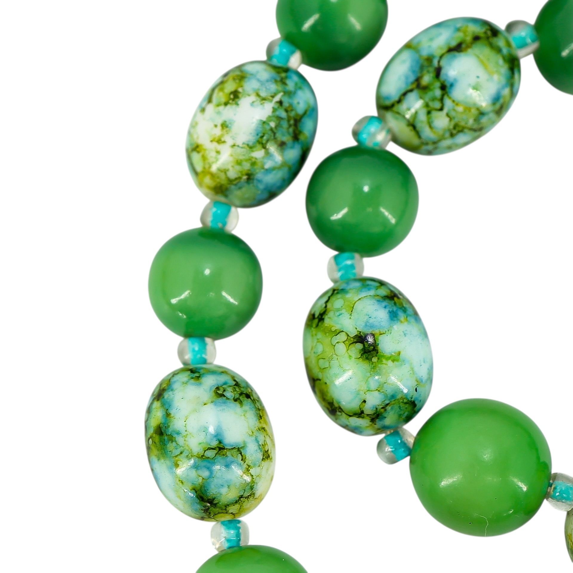 Signed Castlecliff Green Galalith Bead Necklace 2-Strand image 6