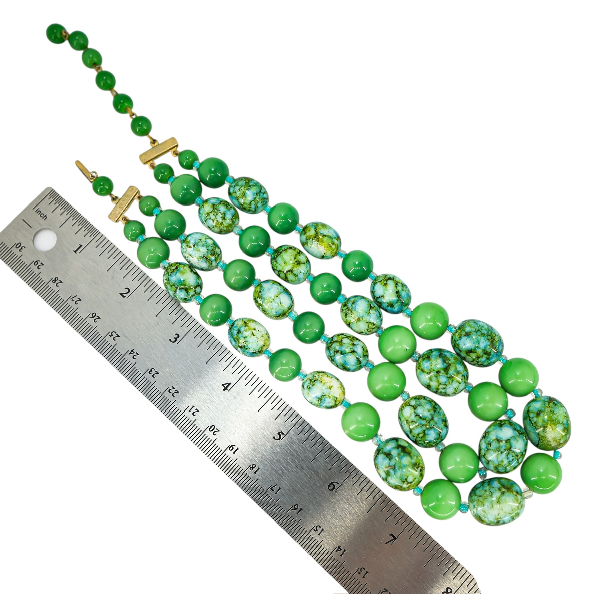 Signed Castlecliff Green Galalith Bead Necklace 2-Strand image 8
