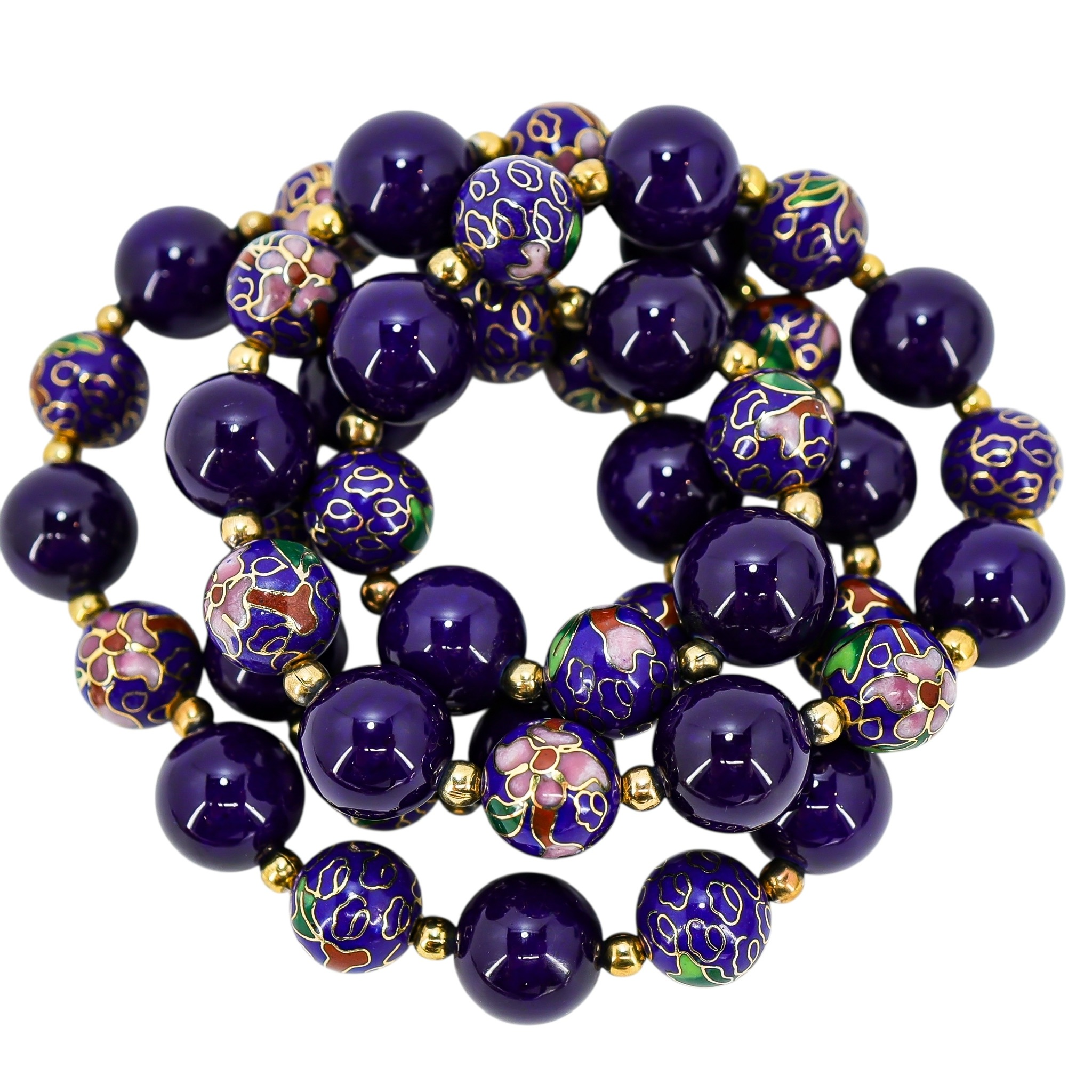 Vintage Cobalt Blue Cloisonne & Glass Bead Necklace – Long 29”, No Clasp image 3