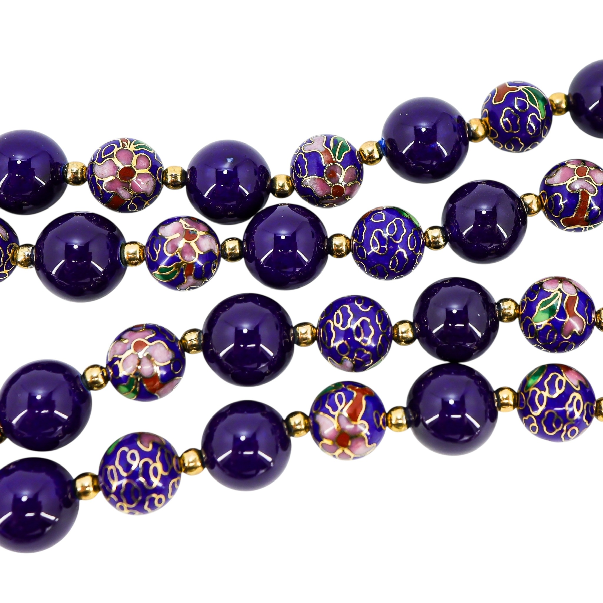 Vintage Cobalt Blue Cloisonne & Glass Bead Necklace – Long 29”, No Clasp image 4