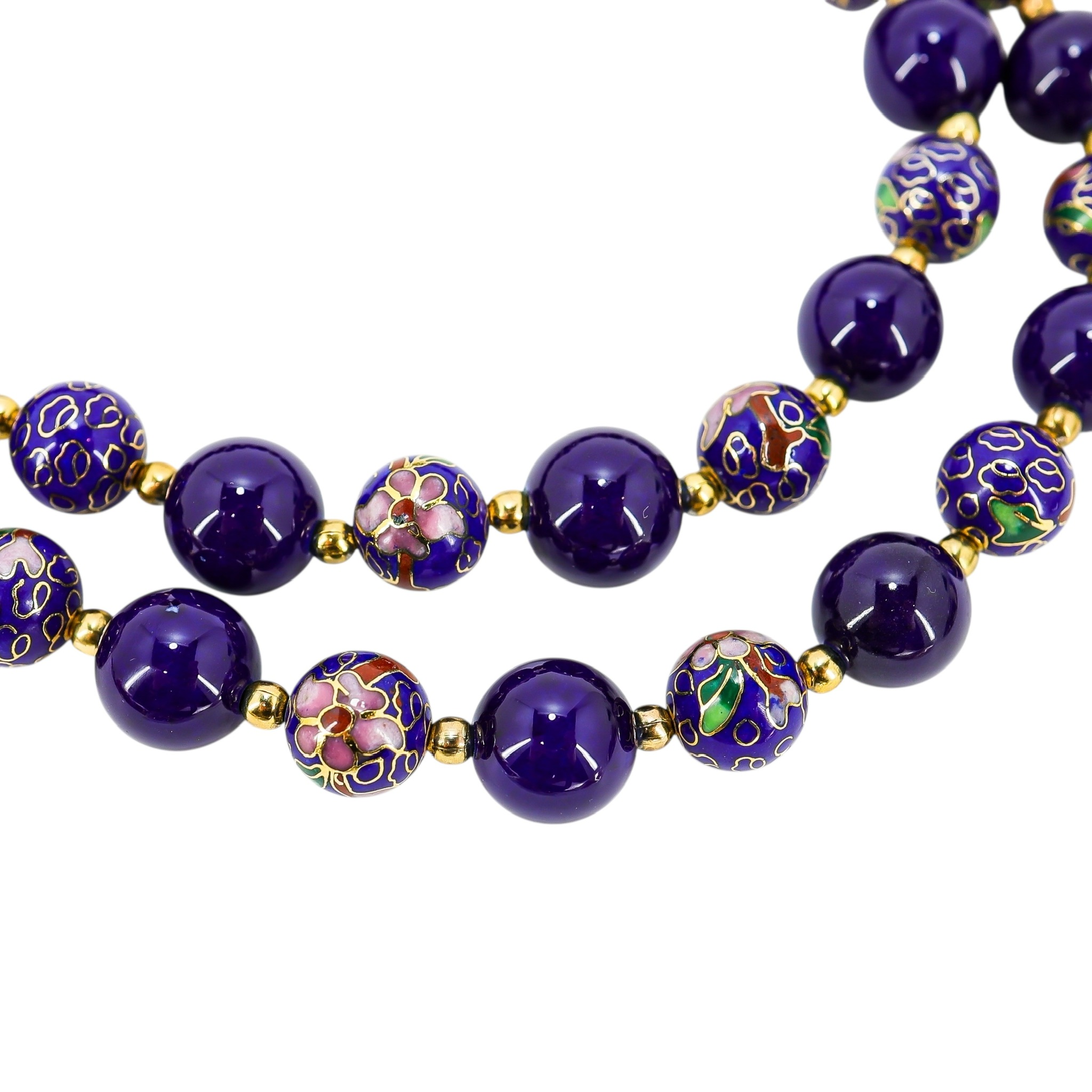 Vintage Cobalt Blue Cloisonne & Glass Bead Necklace – Long 29”, No Clasp image 5