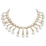 Vintage Faux Pearl Mid-Century Gold Tone Fringe Choker Necklace - Hollywood Regency – Rare Vintage Item