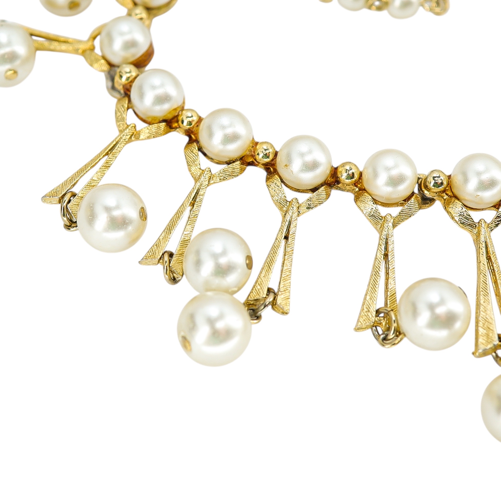 Vintage Faux Pearl Mid-Century Gold Tone Fringe Choker Necklace - Hollywood Regency image 7