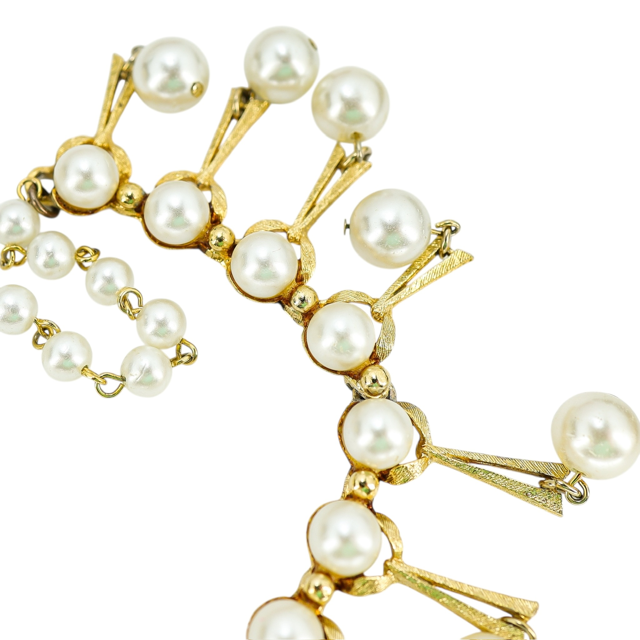 Vintage Faux Pearl Mid-Century Gold Tone Fringe Choker Necklace - Hollywood Regency image 9