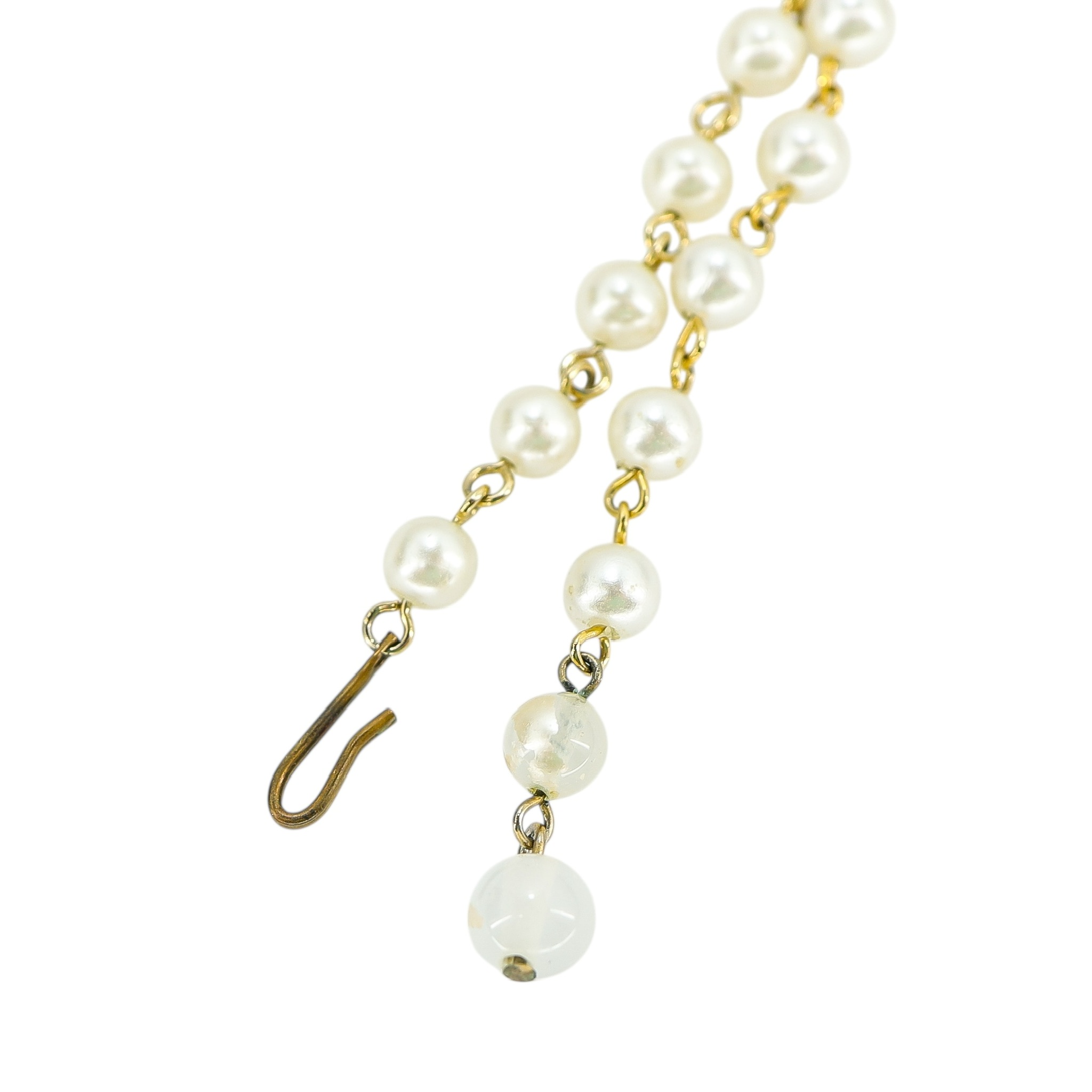 Vintage Faux Pearl Mid-Century Gold Tone Fringe Choker Necklace - Hollywood Regency image 10