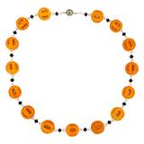 Orange Painted Carved Galalith Beads Openwork Lantern Shape 18.5” – Rare collectible vintage item 