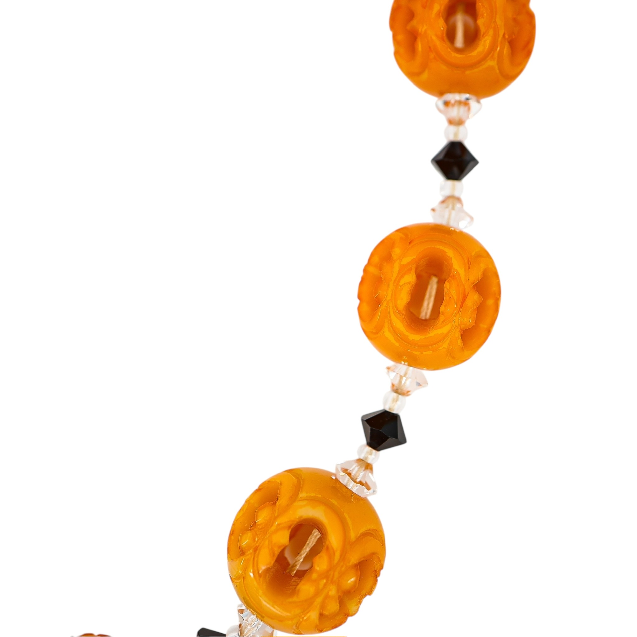 Orange Painted Carved Galalith Beads Openwork Lantern Shape 18.5” image 5