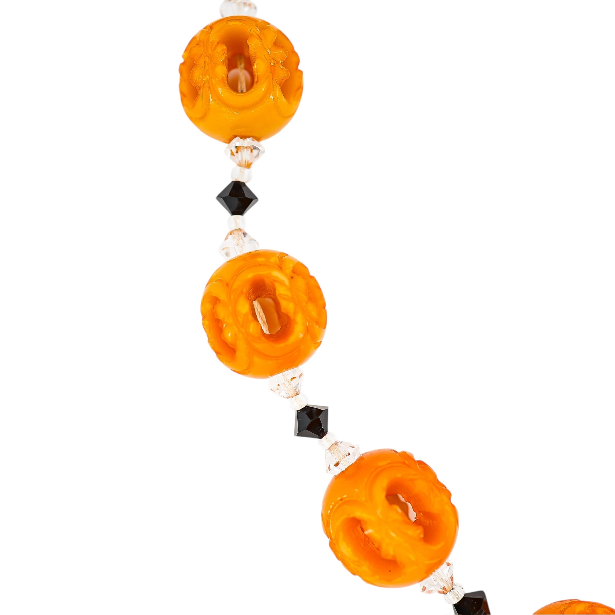 Orange Painted Carved Galalith Beads Openwork Lantern Shape 18.5” image 7