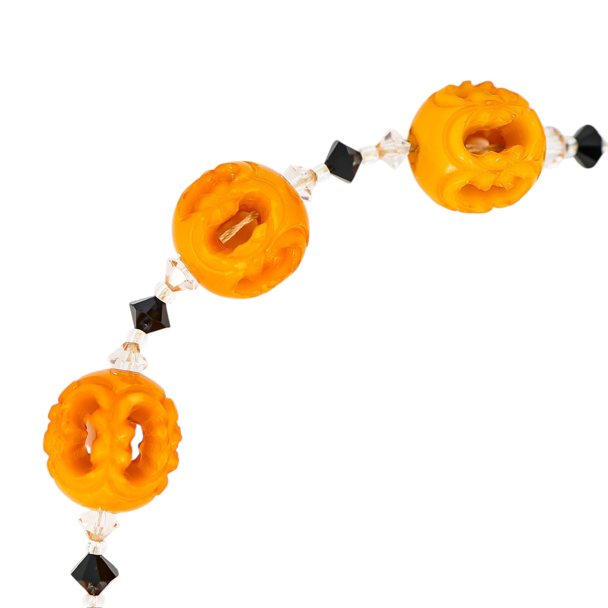 Orange Painted Carved Galalith Beads Openwork Lantern Shape 18.5” image 8